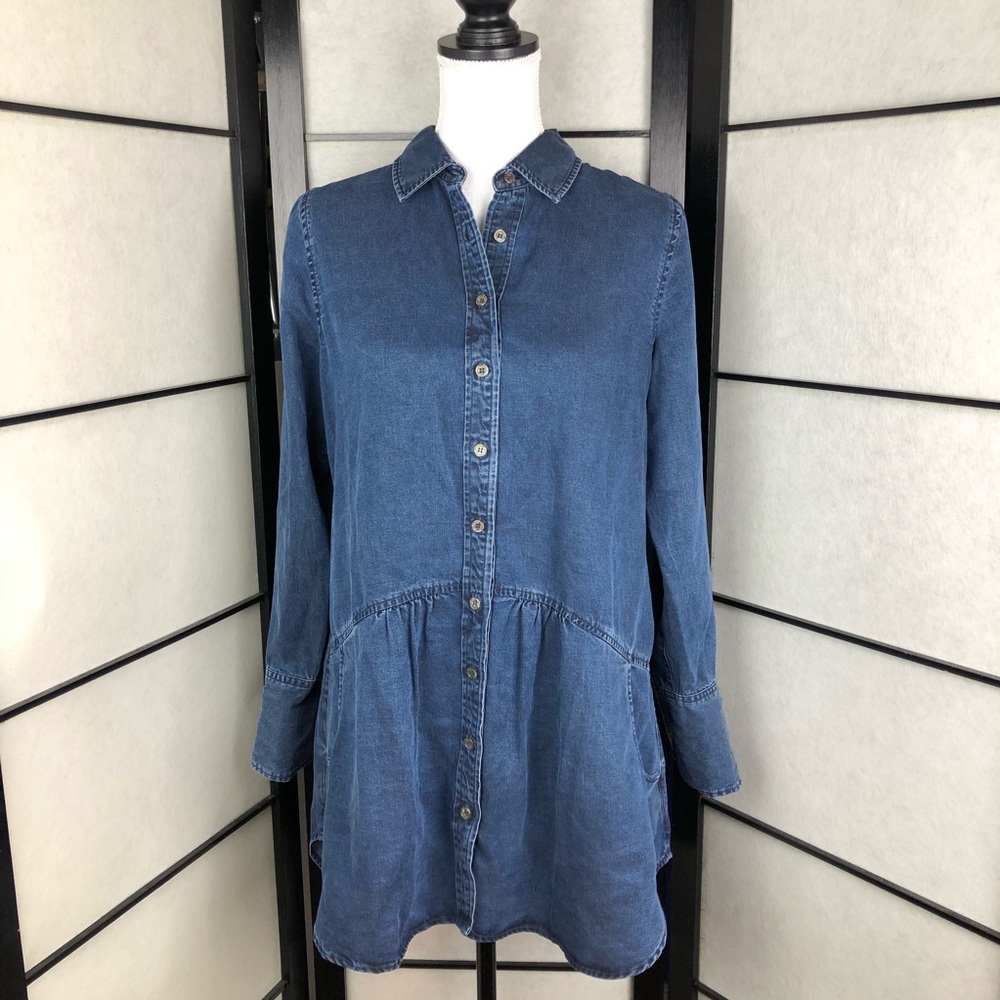 Soft Surroundings Long Chambray Ruffle Size Small